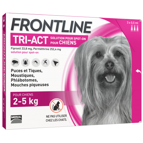 Frontline Tri-Act Chien XS de 2 à 5Kg / 3 pipettes Frontline Tri-Act Chien XS de 2 à 5Kg / 3 pipettes