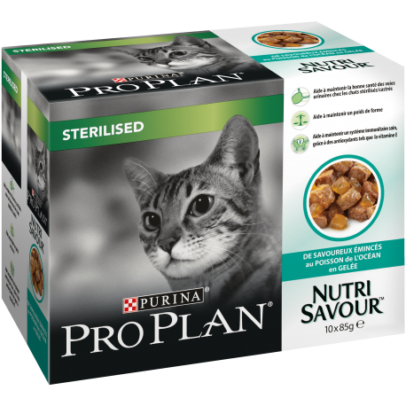 PROPLAN CHAT Nutrisavour Sterilised au Poisson de l'Océan - 10 sachets fraicheur de 85 gr PROPLAN CHAT Nutrisavour Sterilised au Poisson de l'Océan - 10 sachets fraicheur de 85 gr